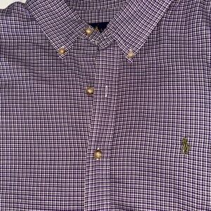 Ralph Lauren Polo Button Up Shirt  Purple Multi Micro Houndstooth Plaid Large